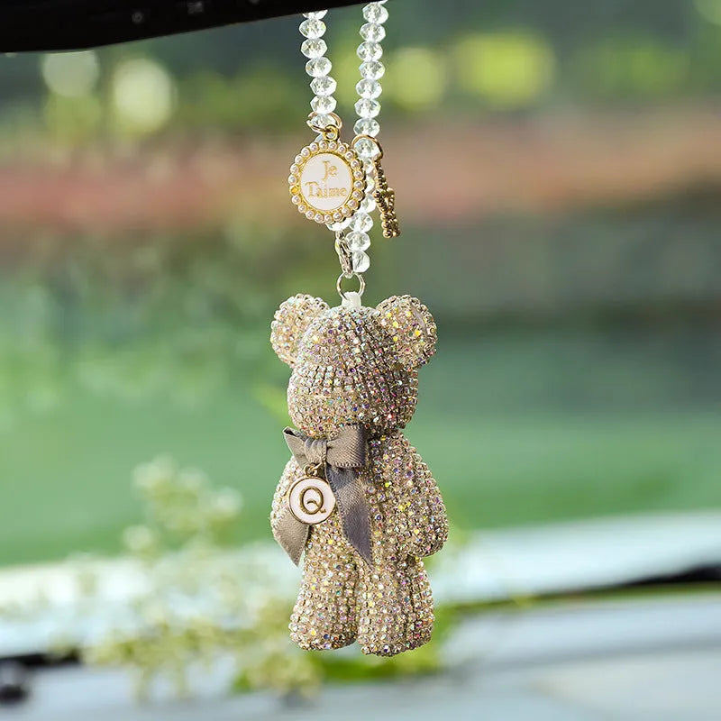 Violent bear design car rearview mirror pendant with crystal rhinestones in three colour options