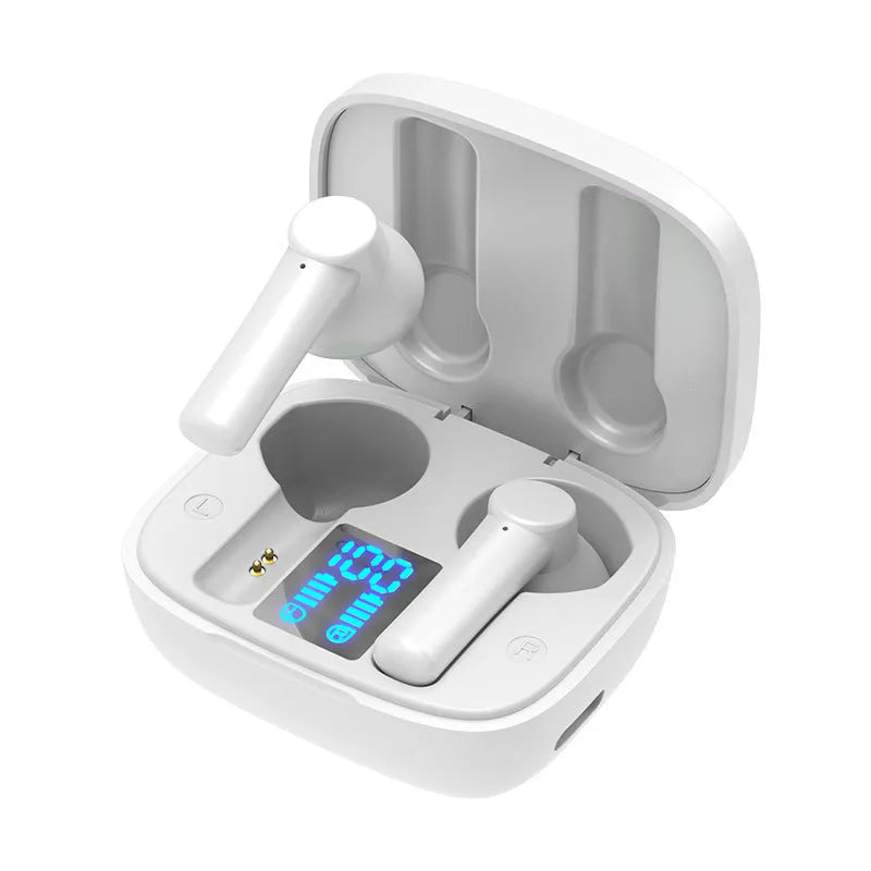 Wireless Bluetooth sports earbuds with digital display charging case in black colour