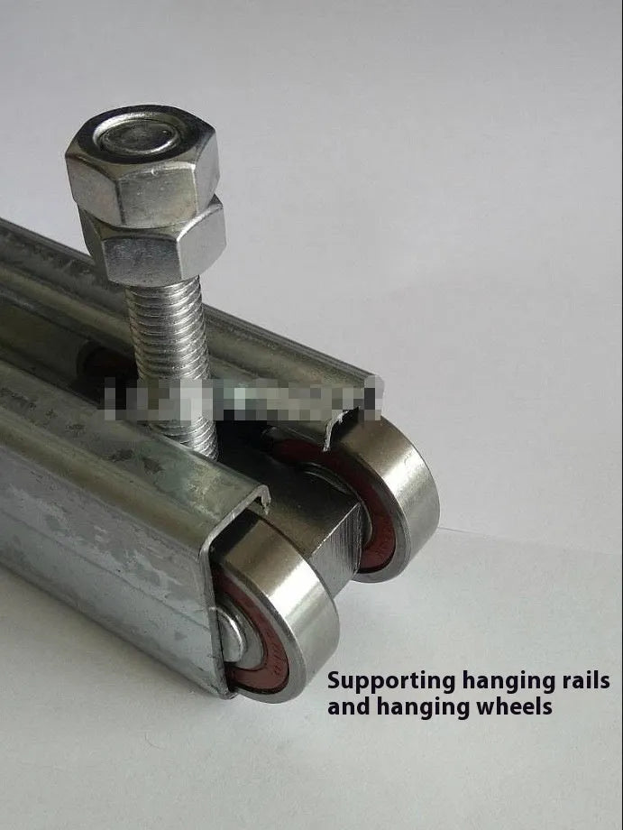 Heavy duty steel door sliding hanging wheel with square wheel, mounting plate, and M12 galvanized lifting ring for industrial slide rail
