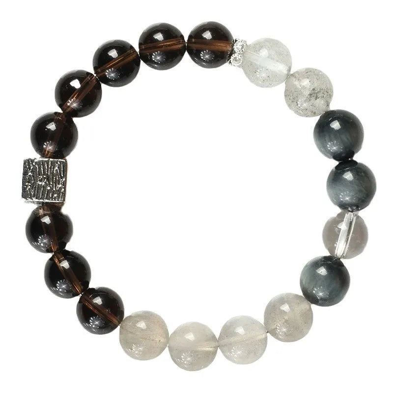 Men and women couple crystal bracelet with Chinese geometric design in khaki colour