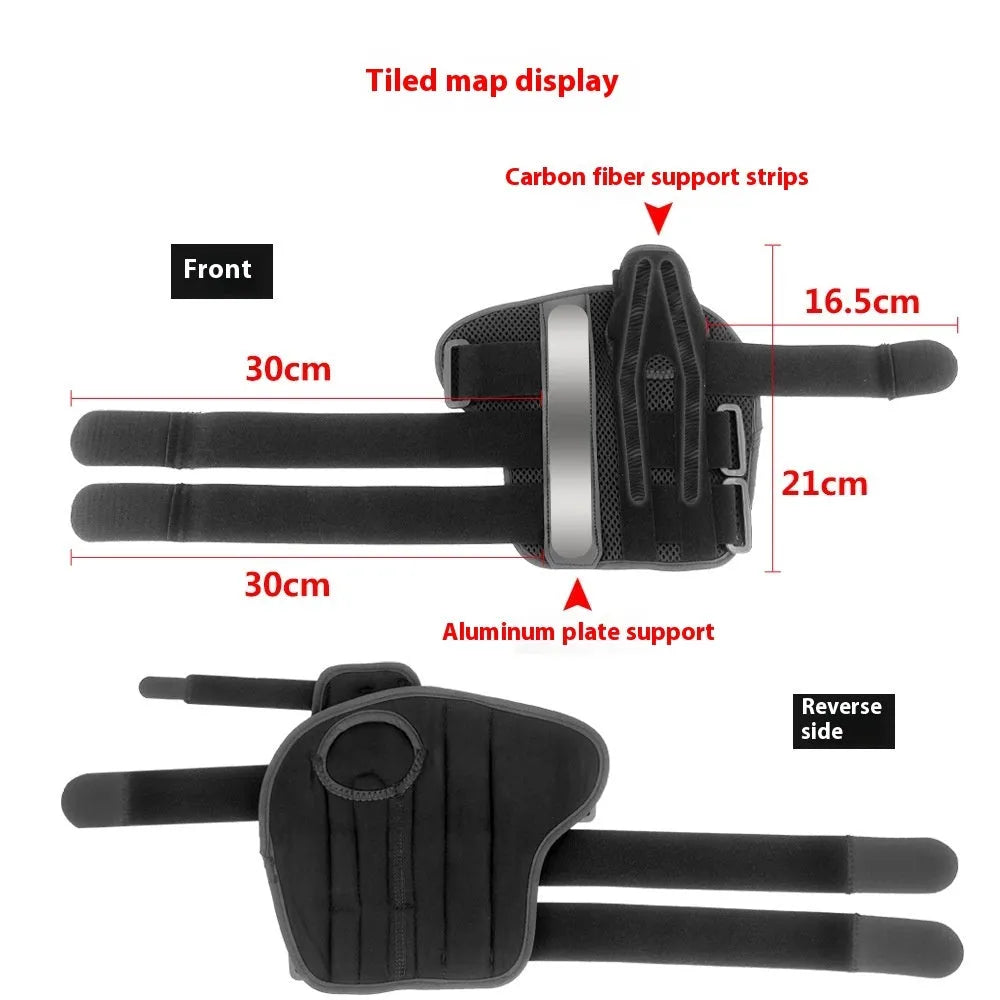Carbon fiber sports wrist guard with thumb strap stabilisation in black with grey edging