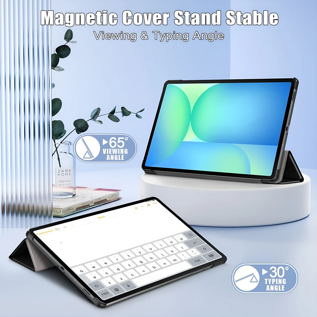 Samsung Tab S10 FE Plus 13 inch protective tablet case in black with built-in bracket stand open on a desk