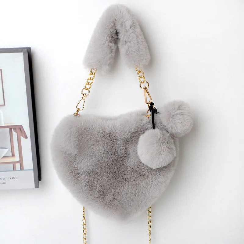 Love Bags soft plush heart-shaped handbag for women with detachable shoulder strap