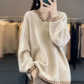 Women's V-neck jumper in viscose fabric, long sleeves, camel colour option