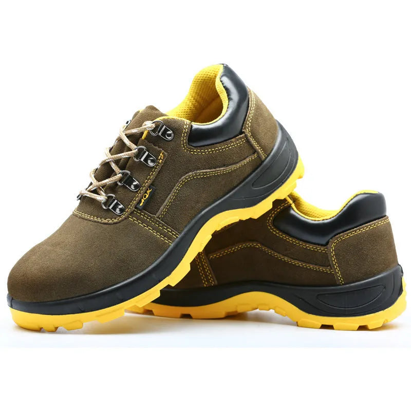 Bronze steel toe safety shoes with cow suede upper and anti-skid sole