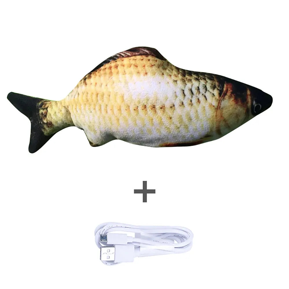 Electronic jumping fish cat toy 30cm long with USB charging cable