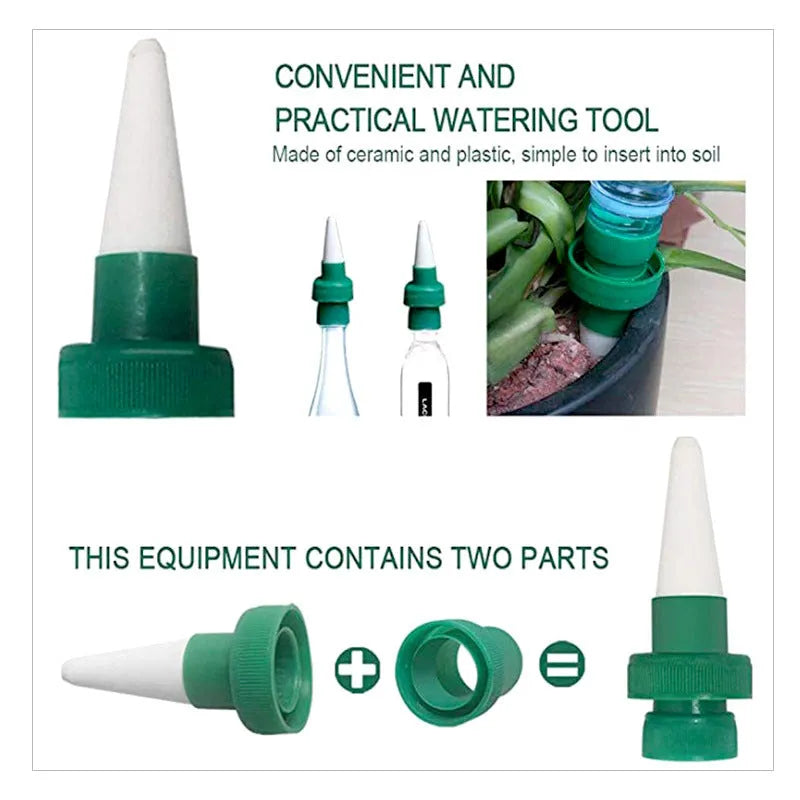 Green ceramic plant watering dripper device for cola bottle irrigation