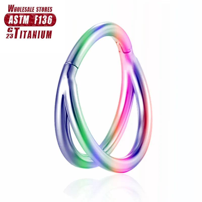 Titanium alloy fork nose ring in silver, gold, black, rose gold and colourful finishes.