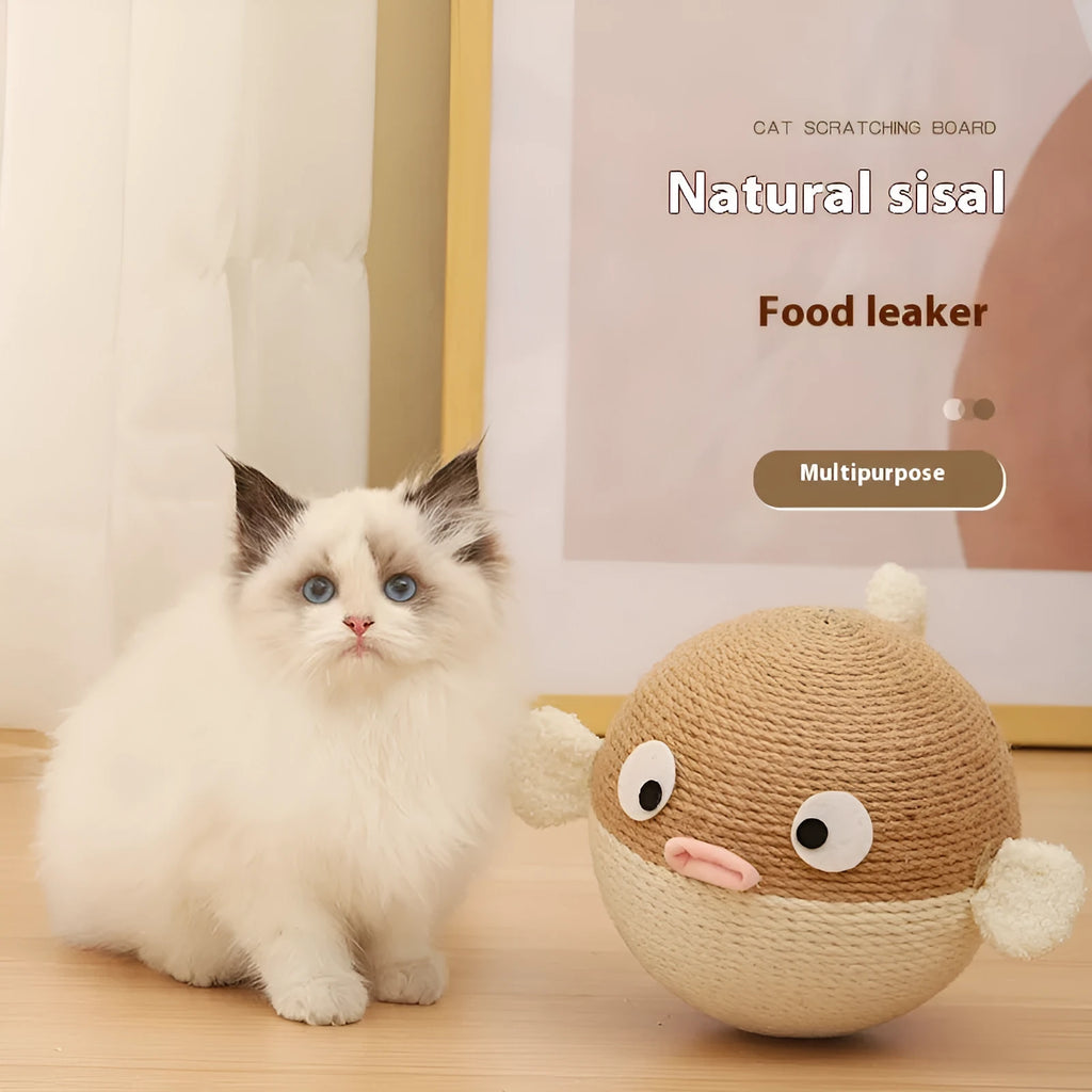 Sisal hemp pet puzzle feeder toy measuring 15cm with puffer leakage food dispensing design