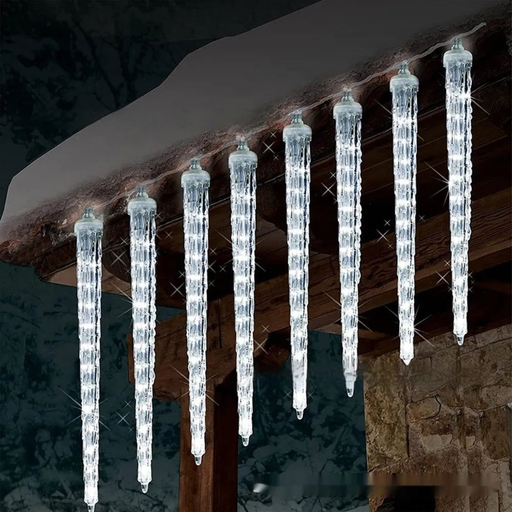 LED ice cone shaped meteor shower solar Christmas lamp with multiple 30cm stems in flower shape arrangement.