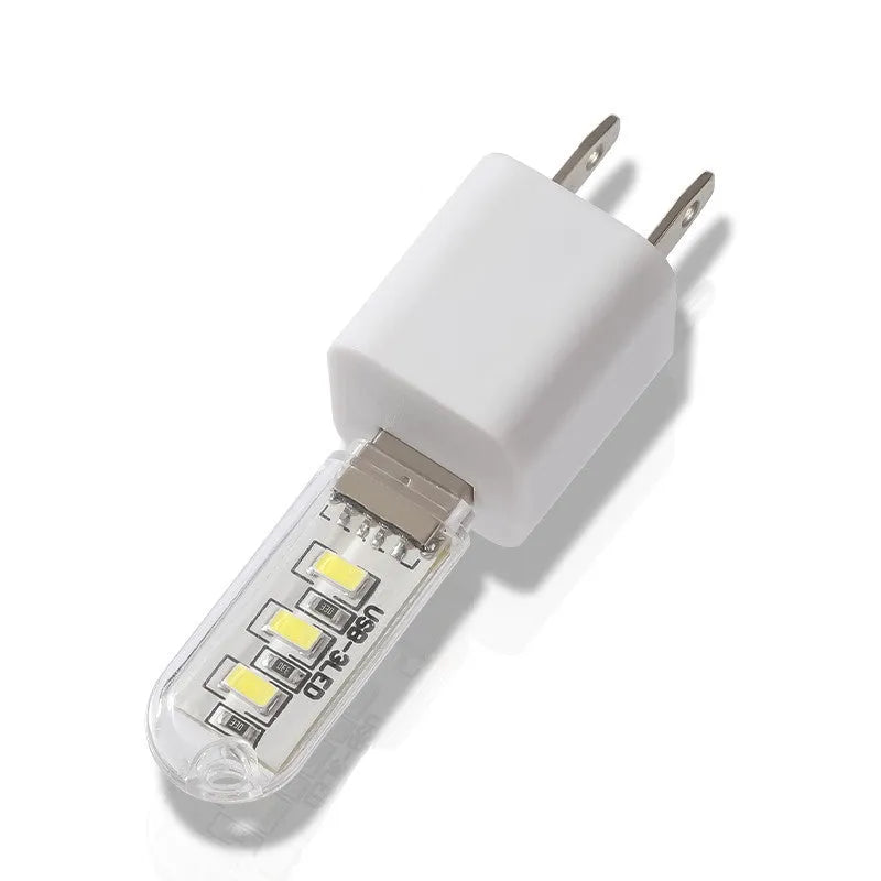 Small white USB baby night light with eye protection feature showing warm and white light options