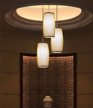 Natural woven bamboo plait hall lamp with E27 holder for staircase or bedroom