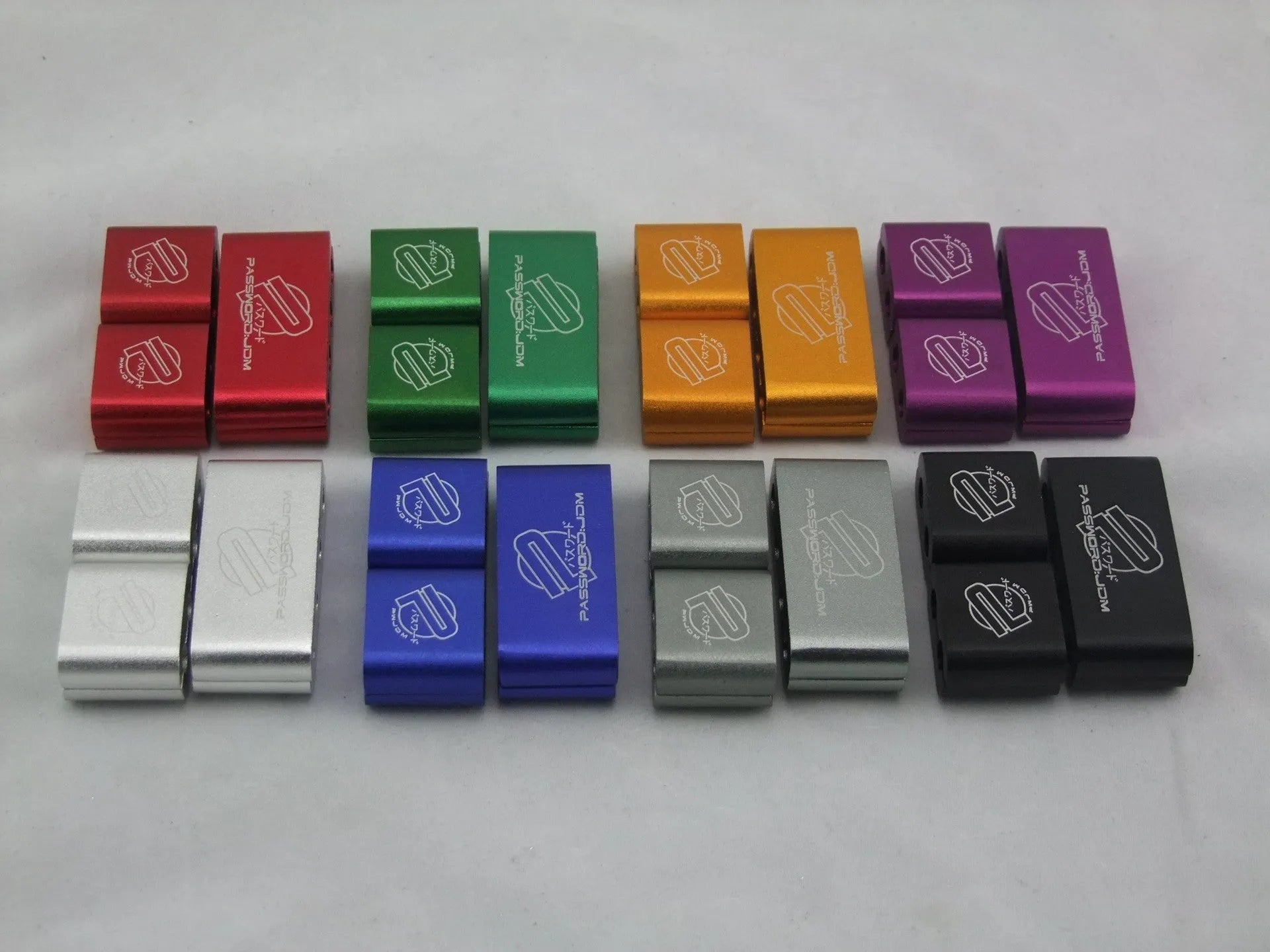 Three-piece metal car modification clamp set in six colour options on a 55x30x25mm scale