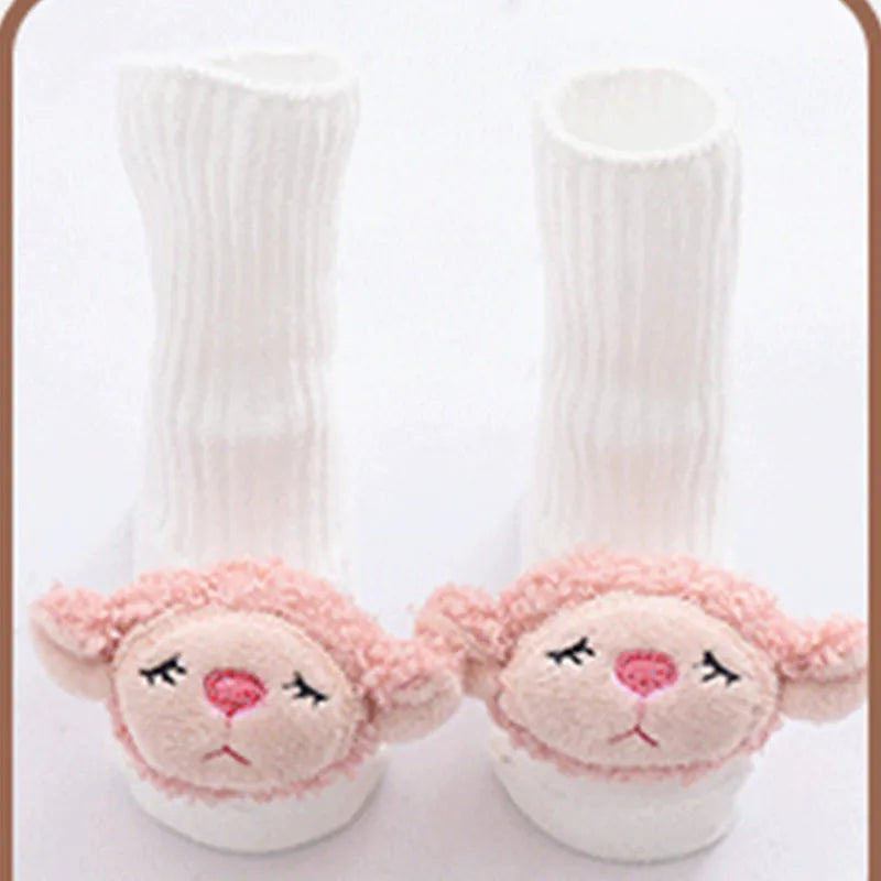 Cotton baby floor socks in various colours and patterns including bows, stars, and animal designs