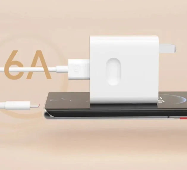 White USB Type-C super fast charger with 66W 120W output and Type-C cable for phones