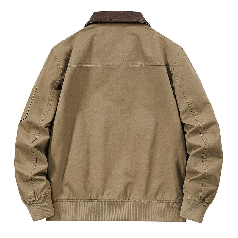 Men's plus size washed cotton baseball style flight jacket in army green