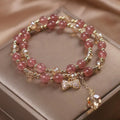 Gold double layer strawberry quartz bracelet for women with U-shaped original design