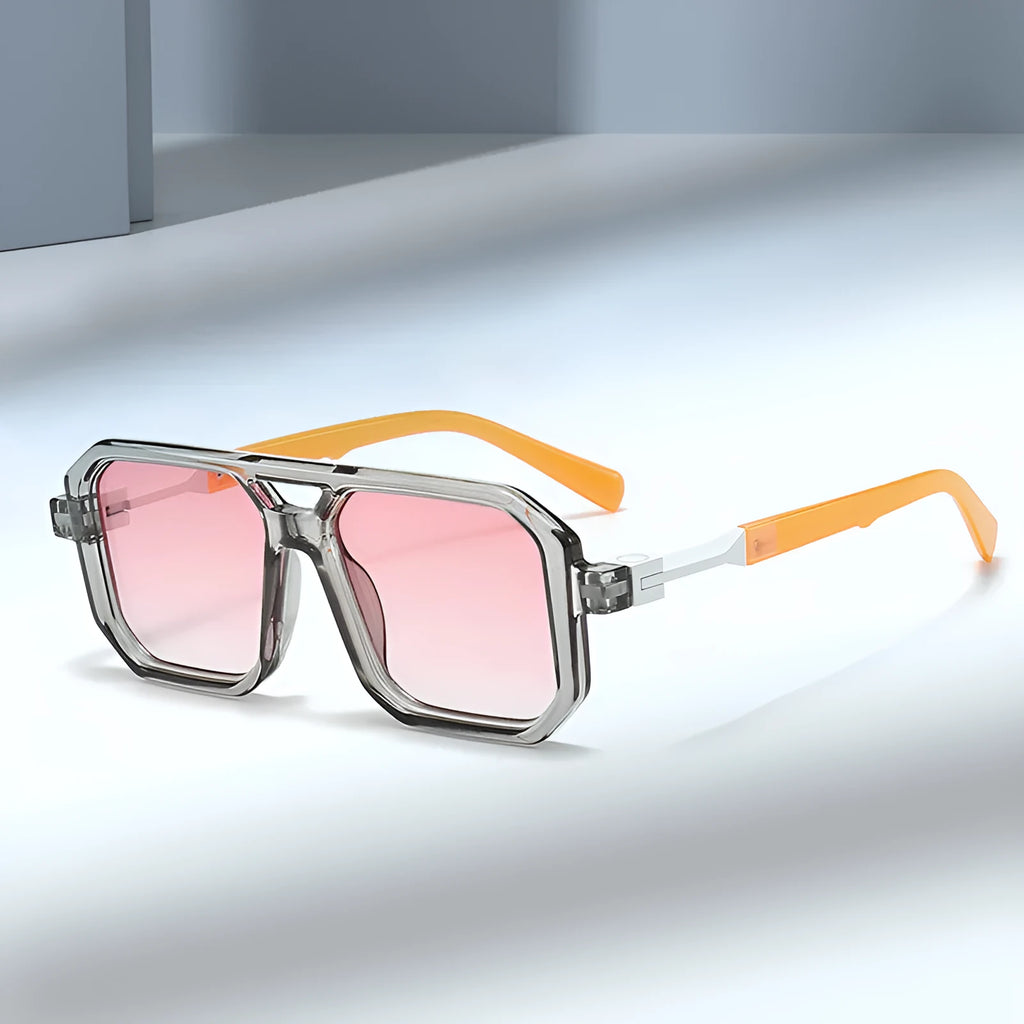 Retro double beam pilot sunglasses in multiple colour combinations including black frame grey lens options