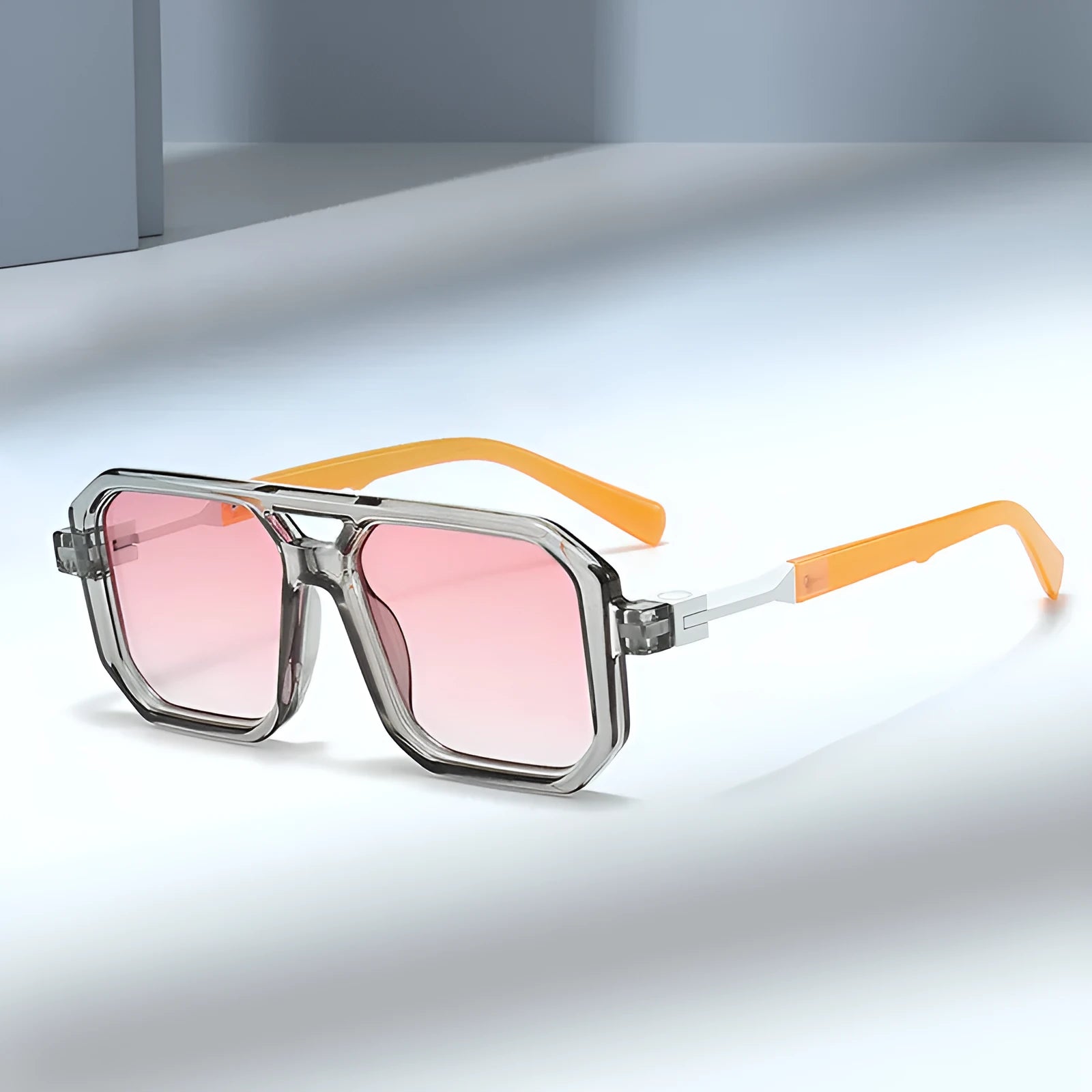 Retro double beam pilot sunglasses in multiple colour combinations including black frame grey lens options