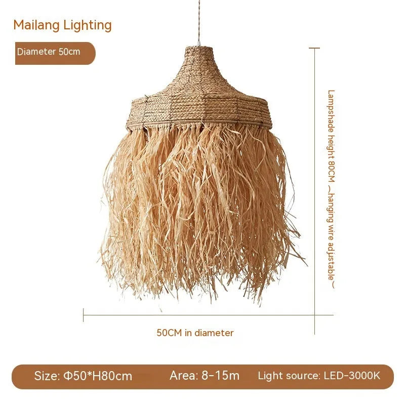 Retro restaurant chandelier with woven wild vetch and willow shade measuring 50cm diameter