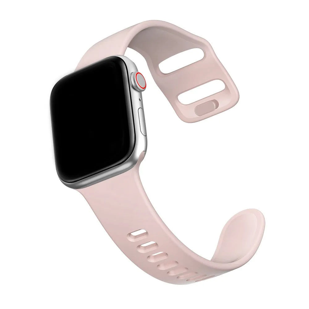 Liquid silicone Apple Watch strap in solid colour, compatible with 38mm to 44mm cases, sports band style