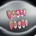French style three-dimensional lily and ice flower manicure wraps in almond shape on plastic wearable armour