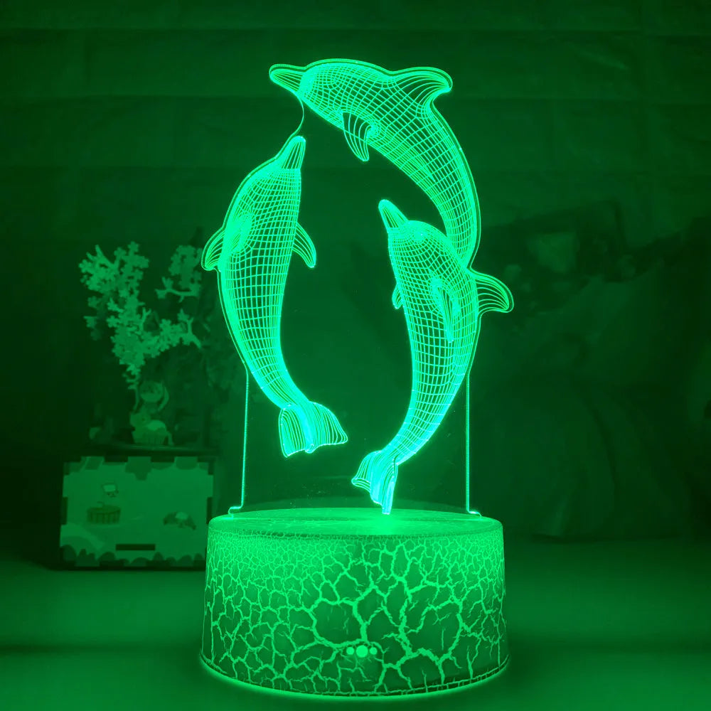 3D LED night light dolphin shape black crackle touch remote control USB powered