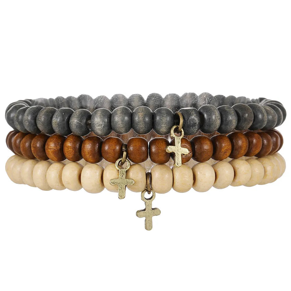 Hand-woven unisex wood bracelet with turquoise accents and totem pattern