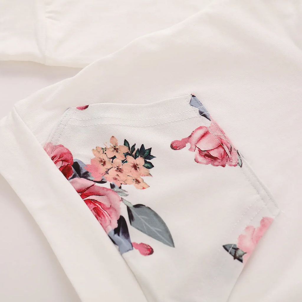 White children's hooded cotton printing pants suit with long sleeves for baby girls 0-1 years