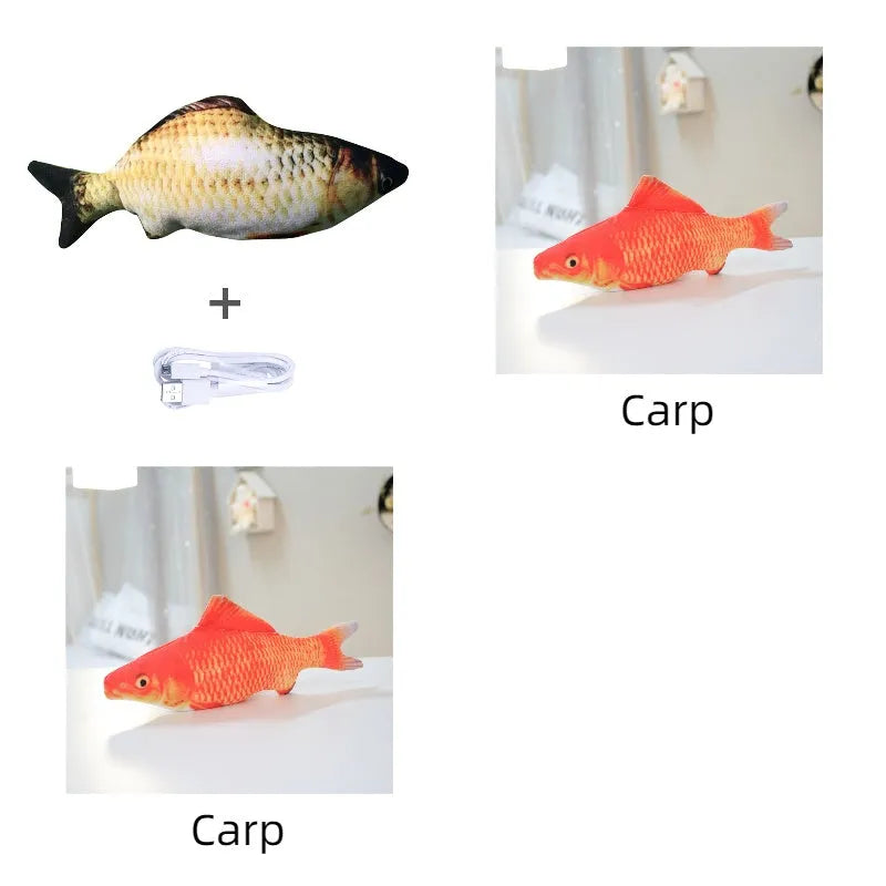 Electronic jumping fish cat toy 30cm long with USB charging cable