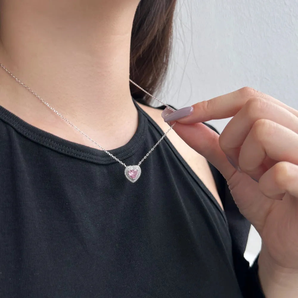Women's 925 silver zircon necklace with electroplated finish, shown in platinum or gold tone colour options