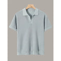 Men's short-sleeve knitted waffle sweater in multiple colours including black and khaki, casual polyester top