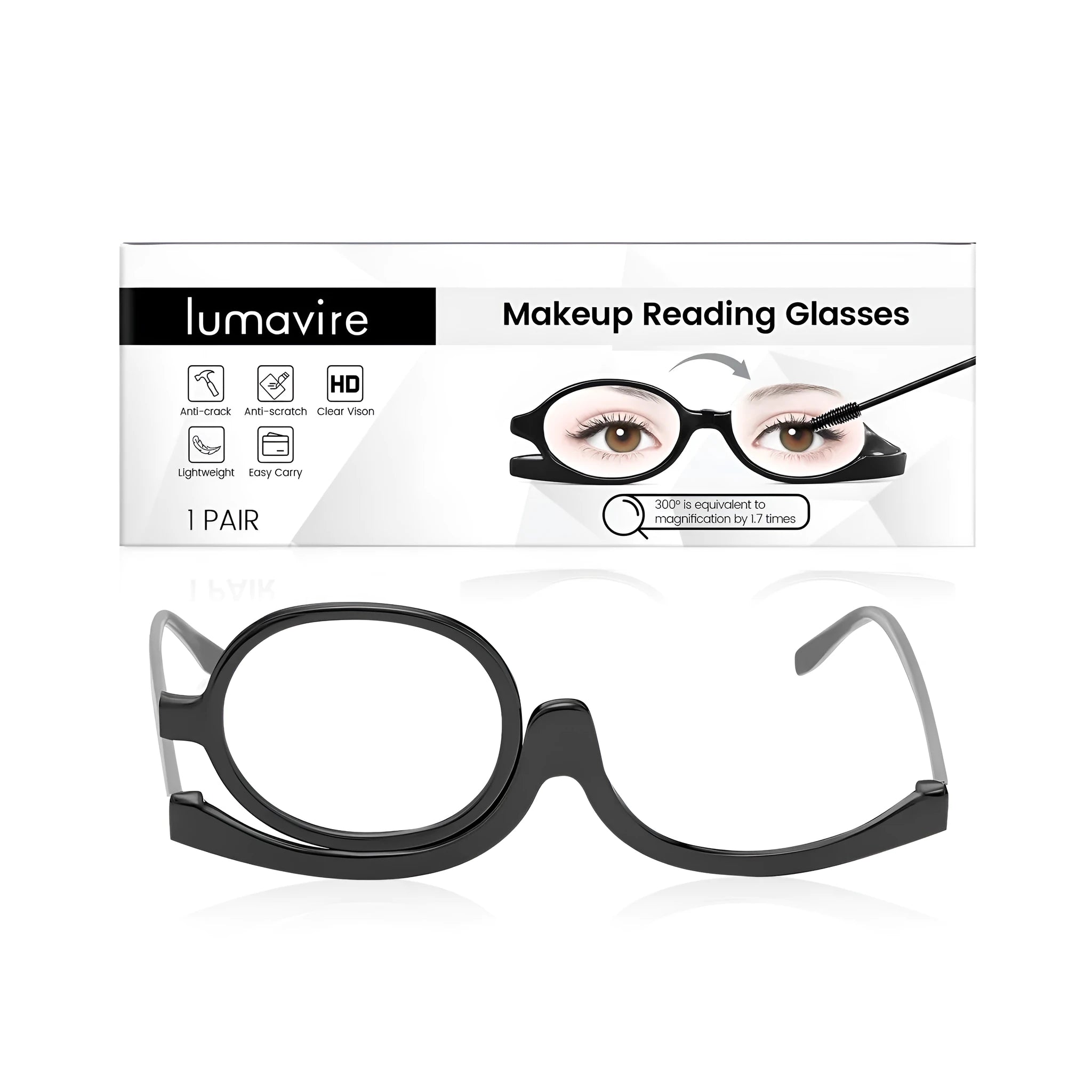 Makeup presbyopia glasses tool set with clear PC frame and AC lenses for hands-free magnification