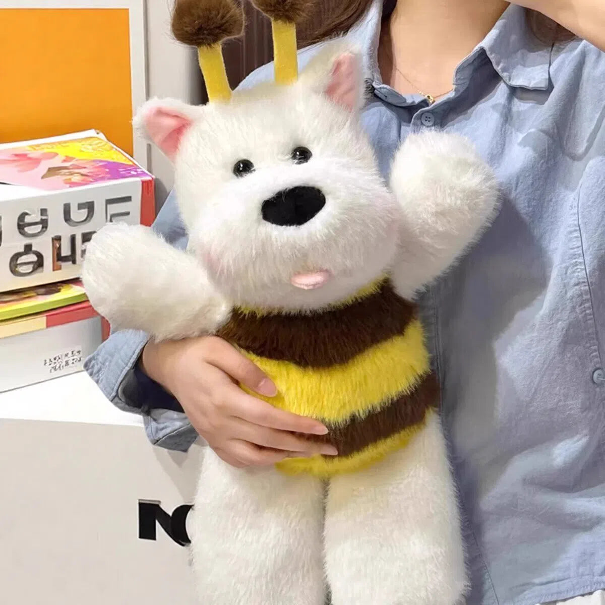 Running Bee West Highland running puppy plush doll, 45cm tall, dog soft toy with PP cotton filling