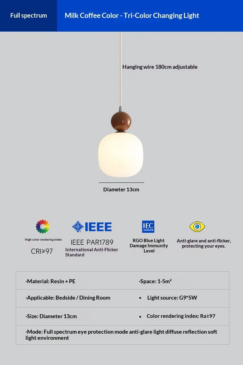Cream-coloured minimalist wrought iron LED pendant lamp for bedside or study with warm light option