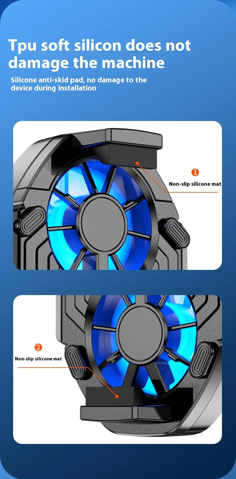 FS01 Twin Fan Air-cooled Charging Mobile Phone Radiator with built-in battery and adjustable clamp on a smartphone