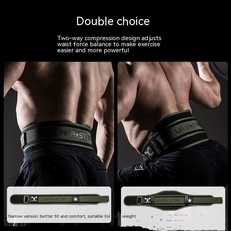 Men's fitness lumbar support belt in army green for weight training and gym workouts.