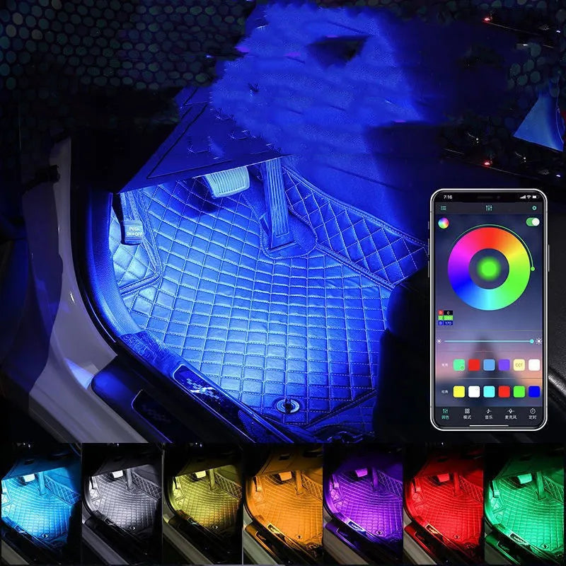 USB Car Interior Atmosphere Light Music Rhythm Voice Control 12V 5V Ambient Strip with App Remote Sound Control for General Vehicle Interior Modification Colourful LED Lighting