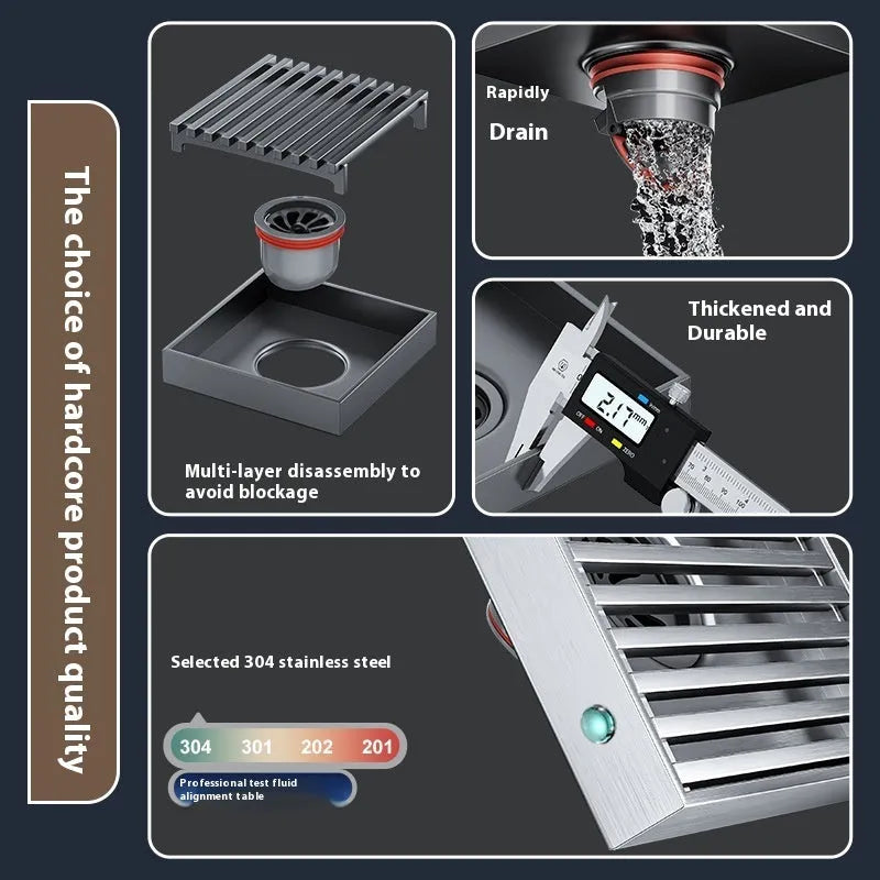 304 stainless steel gun grey courtyard floor drain with 15x15cm dimensions and deodorant core