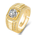 Adjustable large square diamond men's ring in gold or platinum finish on a copper band.