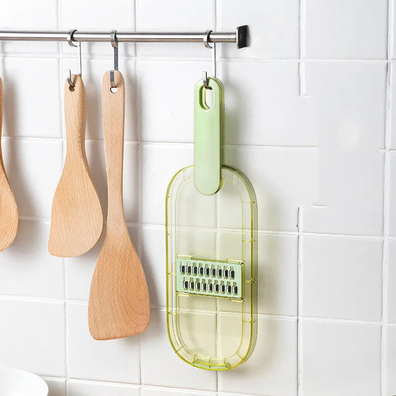 Multi-function hand rub vegetable slicer with PET board, 3 or 6 blades, Matcha Green or Clear Green, 34.6x11.4x1.8cm