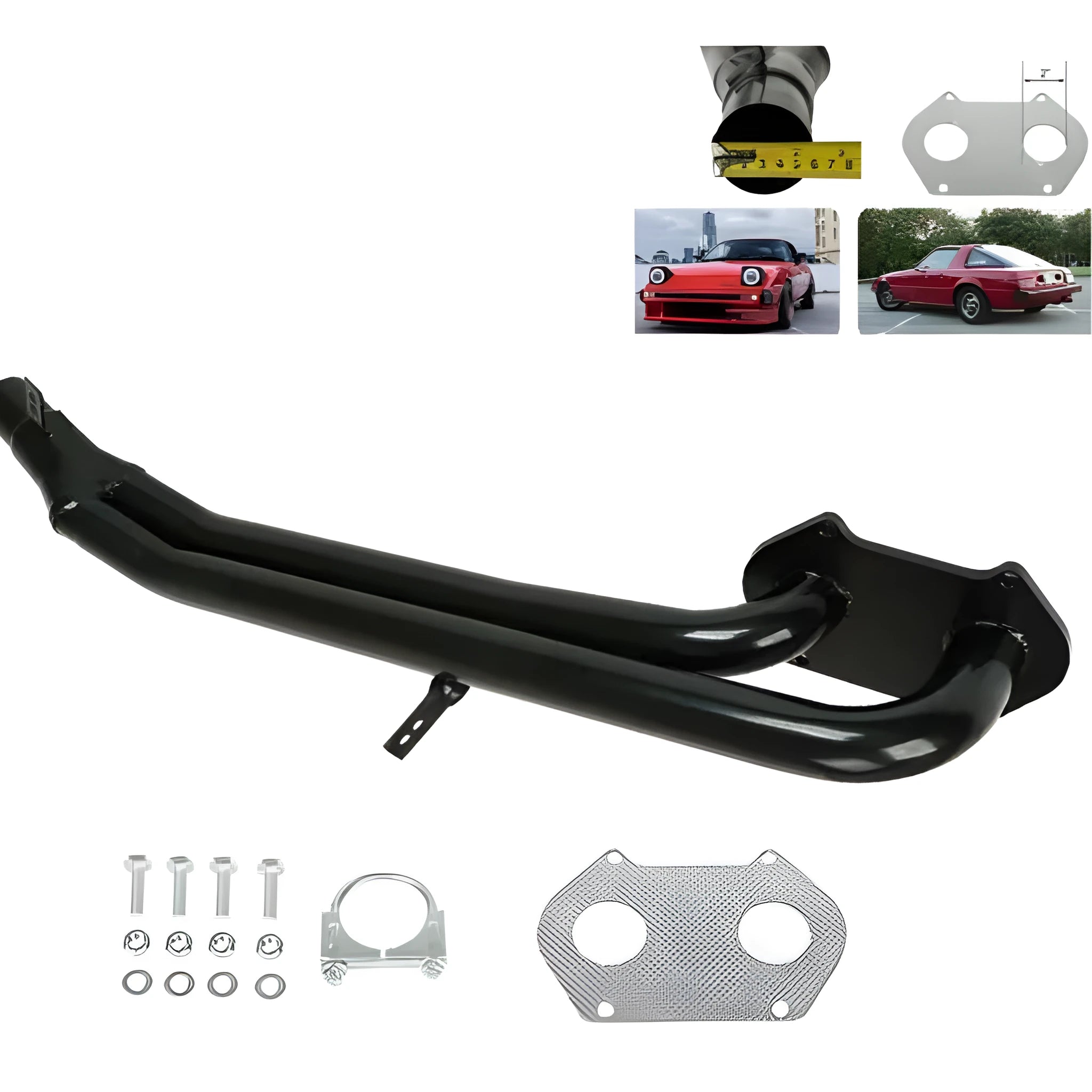 Black stainless steel exhaust manifold head section for Mazda RX-7 12A engine