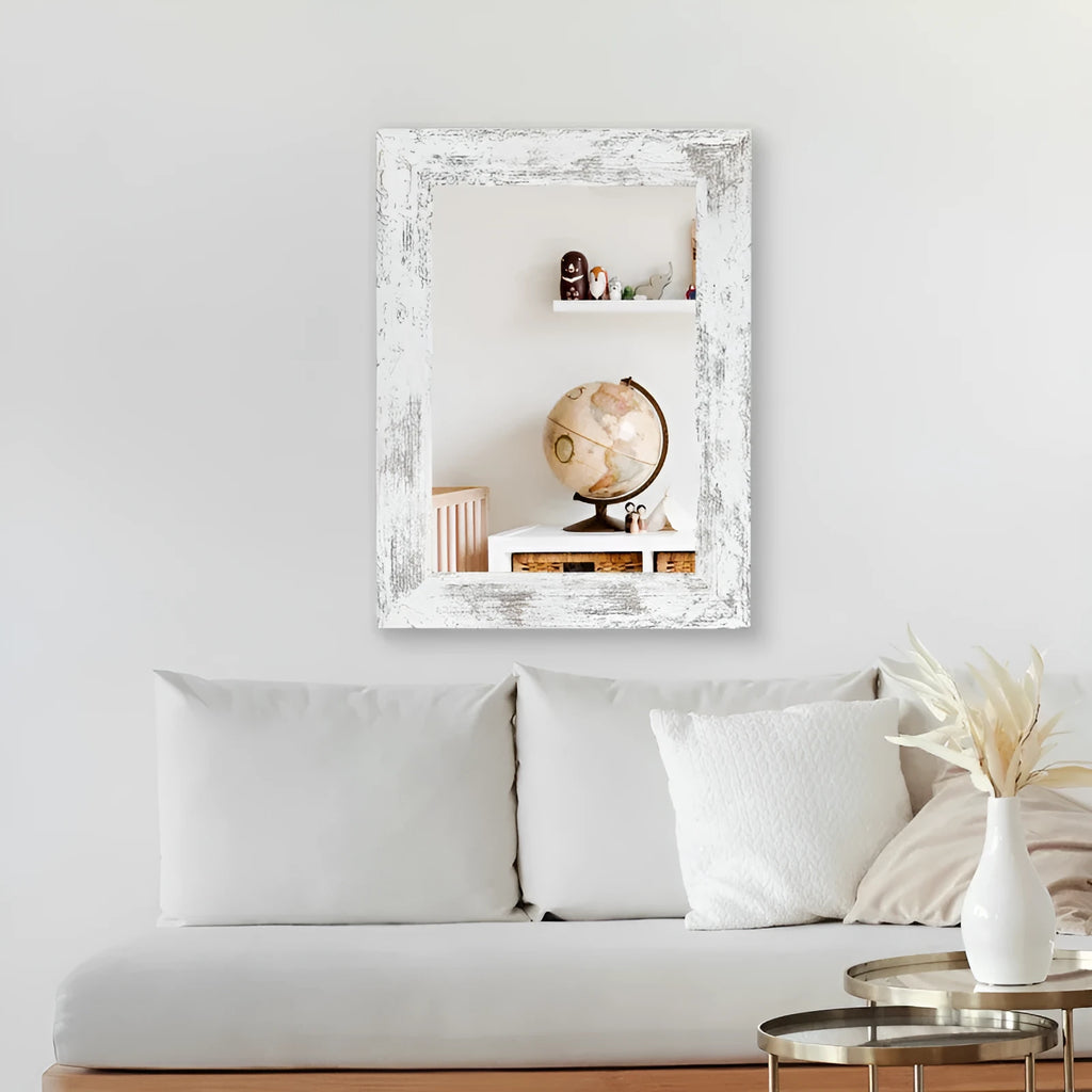 Wall-mounted modern pastoral style bathroom mirror with retro new Chinese design in Little White colour