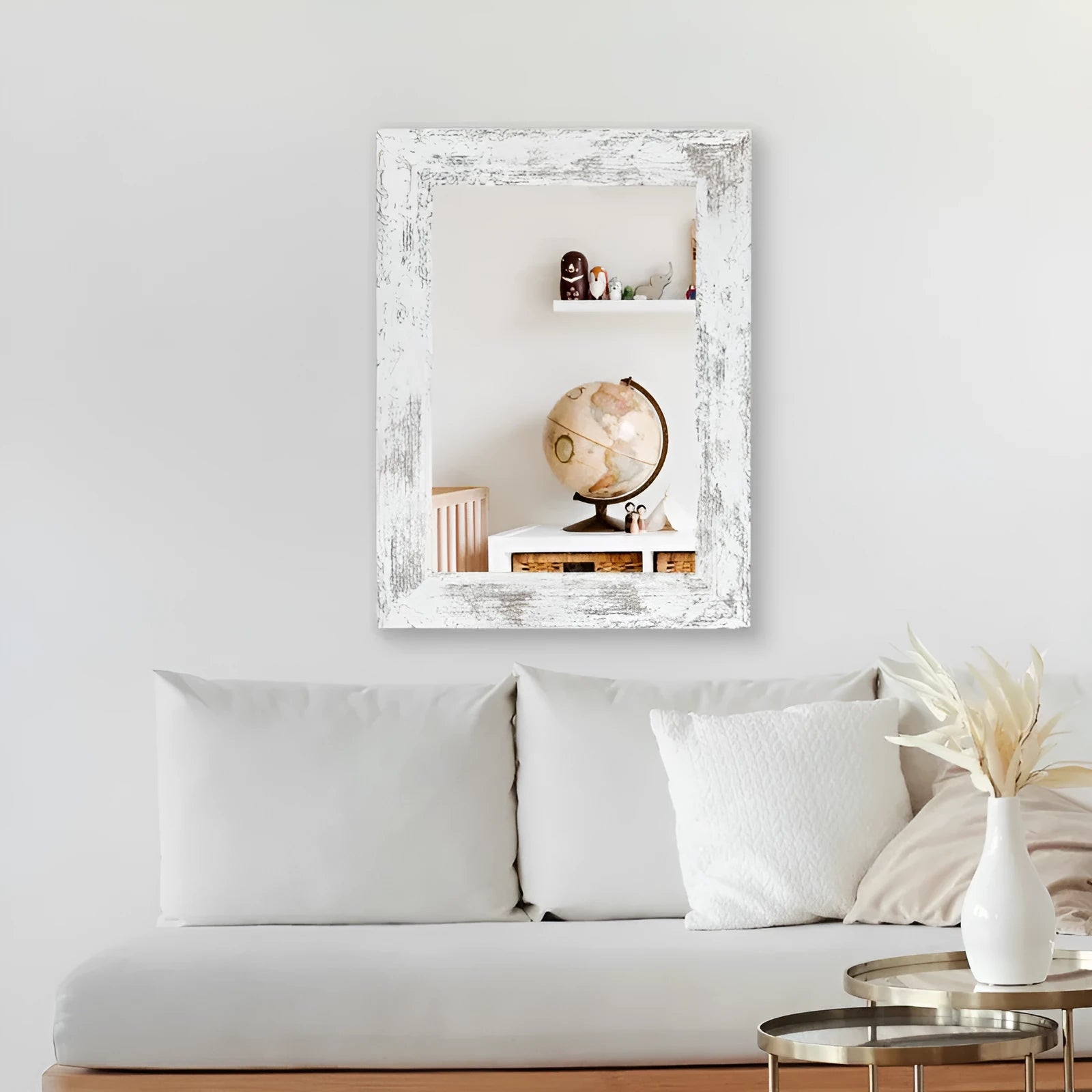 Wall-mounted modern pastoral style bathroom mirror with retro new Chinese design in Little White colour