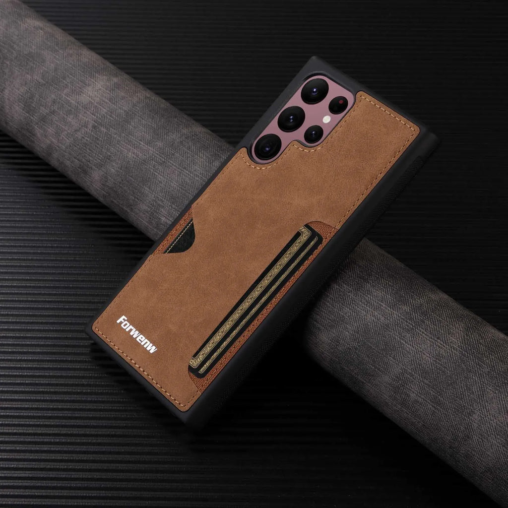 PU leather phone case for Samsung A54 A35 A15 A55 S24 S23 S22 S21 S20 Note20 with card slot, anti-fall, in black brown blue wine red Qingshan Dai