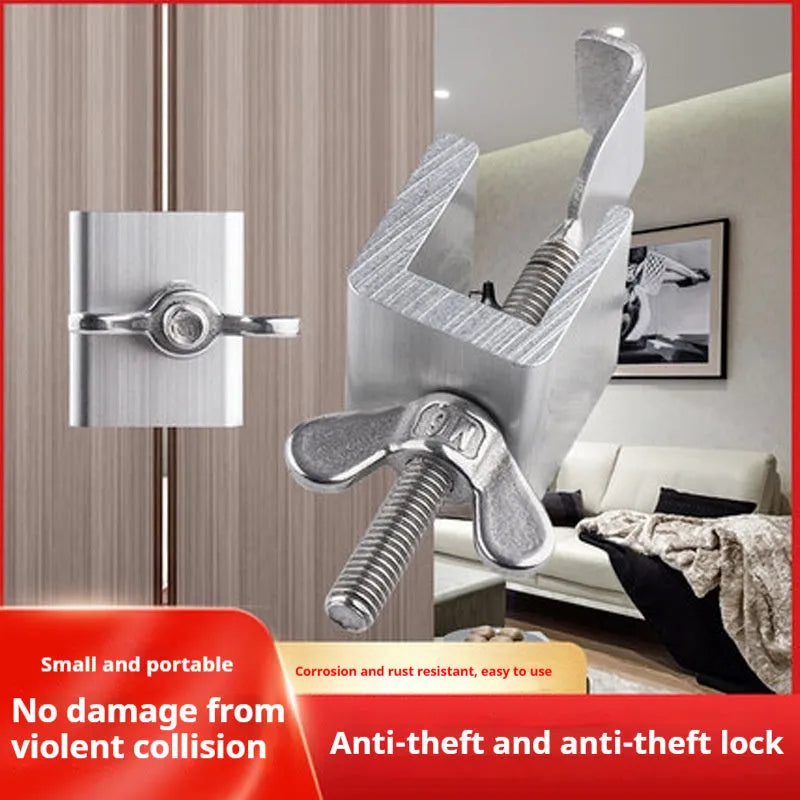 Portable hotel door stopper security lock in stainless steel and aluminium alloy with through plug design