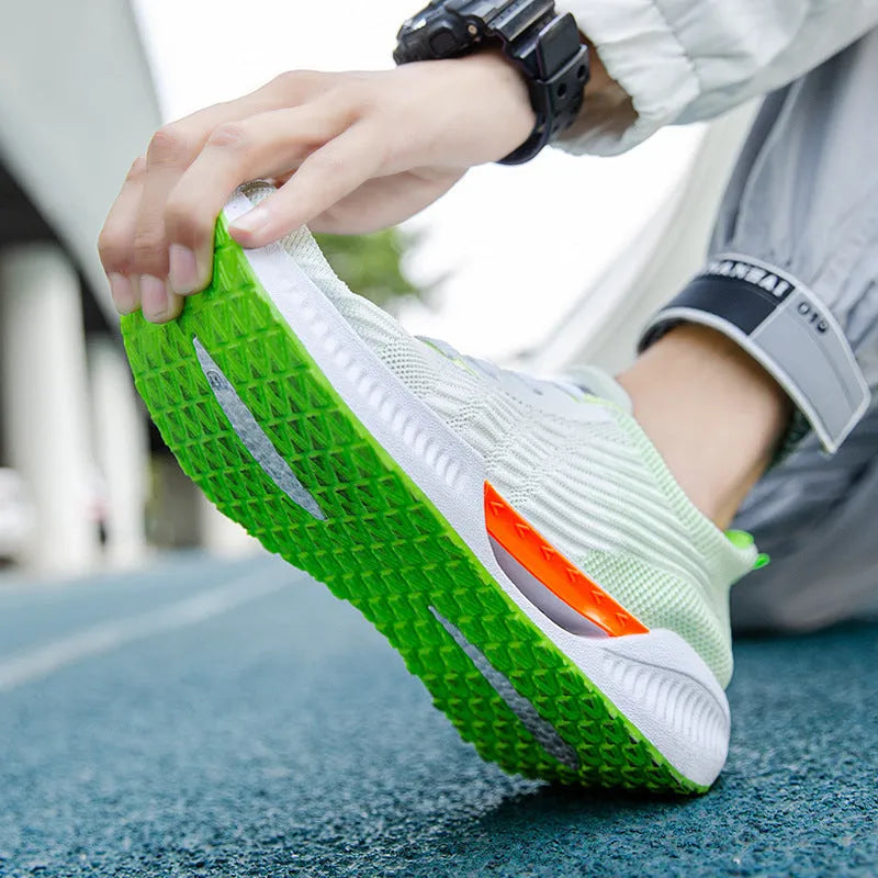 Men's blue casual sports mesh shoes with cloth upper and injection moulded sole in round toe design