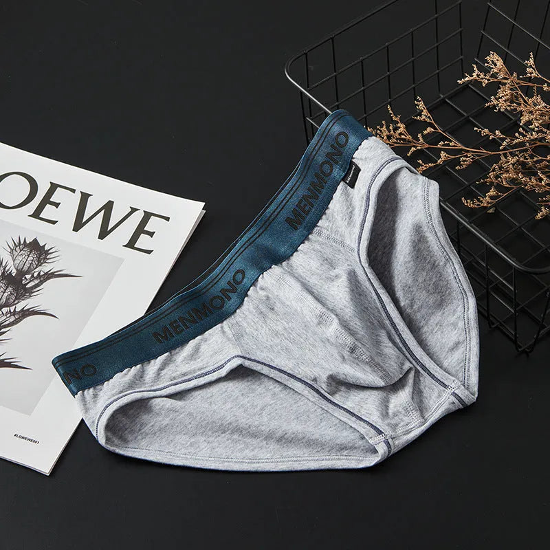 Men's low waist cotton briefs in a two-tone colour on a size guide