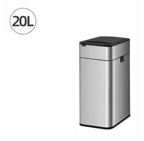 Stainless steel square inductive smart trash can with automatic sensor lid and deodorant function.