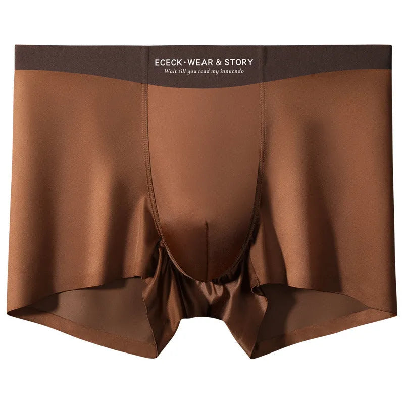 Men's colourblock ice silk underwear in veil white, dream glass brown, silver bamboo grey, and moonlight blue colours